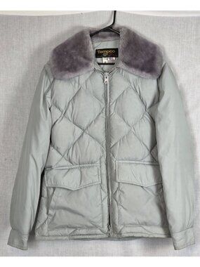 Vtg Tempco Goose Down Puffer Coat Size 42 Faux Fur Collar Winter Warm Jacket